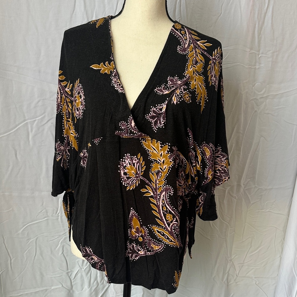 Free People Black and Purple Floral Beachy coverup with Tie Sides